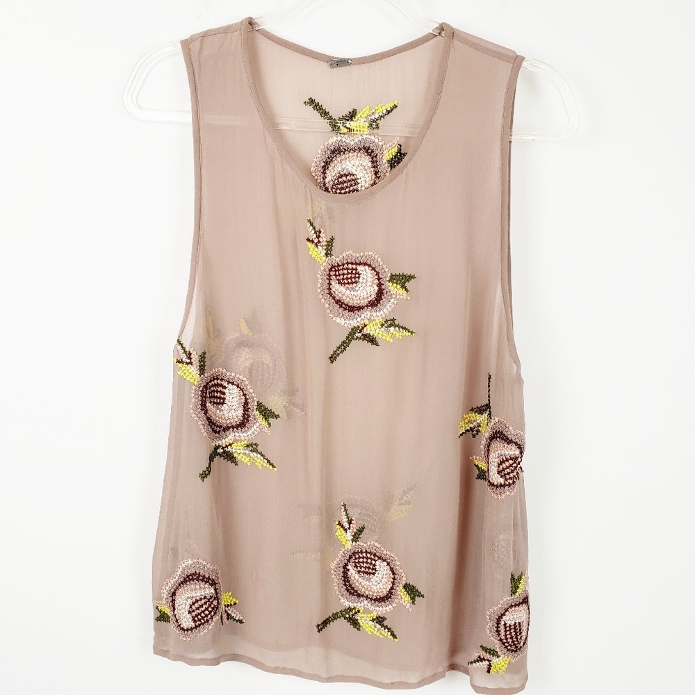 Chan Luu Sheer Floral Embroidered Tank Top